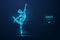 Abstract silhouette of a wireframe dancing woman. Dancer, girl, ballerina on the blue background. Vector illustration