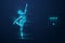 Abstract silhouette of a wireframe dancing woman. Dancer, girl, ballerina on the blue background. Vector illustration