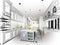 Abstract sketch design of interior kitchen