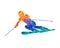 Abstract skiing. Descent giant slalom skier from splash of watercolors. Winter sports