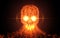 Abstract skull from fire, light particles on dark background. Vector illustration.
