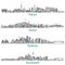 Abstract skylines of Tokyo, Seoul, Sydney and Auckland in grey scales.