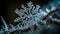 Abstract snowflake pattern on frozen pine tree branch in winter generated by AI