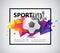 Abstract soccer football poster, flyer, card, invitation. Realistic ball on colorful faceted, origami background with