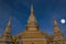 Abstract soft focus silhouette the sanctuary, temple,the buudha,the moon.The public properties at Wat Phra Maha Chedi Chai Mongkol