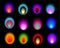 Abstract soft gradient colored blurry circles round shapes over black background, banner poster flyer layout design elements