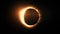 Abstract solar eclipse caused by a Lunar event with ring of fire on black background. Animated abstract view of a total