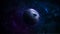 Abstract space illustration, 3d image, purple moon in space and shining stars in the nebula