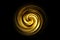 Abstract spiral tunnel with gold smoke on black background