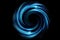 Abstract spiral tunnel with light blue smoke on black background