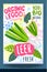 Abstract splash Food label template. Colorful brush stroke. Vegetables, fruits, spices, package design. Leek, onion