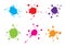 Abstract splatter blue red green purple pink orange color set .