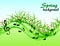 Abstract spring background with music notes and a treble clef