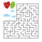 Abstract square maze with a cute color cartoon character. Flying colored balloons. An interesting and useful game for children.