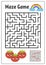 Abstract square maze. Kids worksheets. Activity page. Game puzzle for children. Cute cartoon tomato and rainbow. Labyrinth conundr