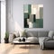 Abstract Square Painting: Dark Green, Grey, And White For Modern Living Room