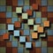 Abstract square pattern in subdued retro colors with an illusion of flying squares