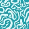 Abstract squiggle vector seamless pattern backdrop. Wide wavy doodle lines with grunge terrazzo texture. Aqua blue white