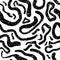Abstract squiggle vector seamless pattern backdrop. Wide wavy doodle lines with grunge terrazzo texture. Black white