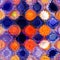 Abstract stained glass background with grunge striped and wavy circles in blue,orange,white colors