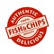 Abstract stamp or label with the text Authentic, Delicious Fish