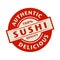 Abstract stamp or label with the text Authentic, Delicious Sushi