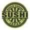 Abstract stamp or label with the text World Cuisine, Sushi written inside