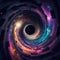 Abstract starry galaxy spiral wormhole tunnel. Concept of time vortex portal in space. Generative AI