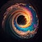 Abstract starry galaxy spiral wormhole tunnel. Concept of time vortex portal in space. Generative AI