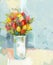 Abstract still life bouquet of flowers. Oil painting