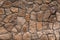 Abstract stone wall background. Natural pattern. Copy space. Rock texture. Decorative tile. Vintage floor. Old brown cement surfac
