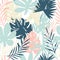 Abstract summer bright floral seamless pattern with trendy hand drawn textures