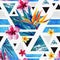 Abstract summer geometric seamless pattern with exotic flowers