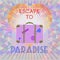 Abstract summer time infographic, escape to paradise text, a big heart and suitcase