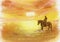 Abstract Sunset, driving on a horse Illustration