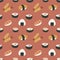 Abstract Sushi, Tempura And Rice Ball Illustrations, Seamless Japanese Cuisine Pattern, Vector EPS 10.