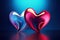 Abstract swirling hearts in blue and red hues. Valentines day