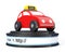 Abstract Taxi Car over Browser Address Bar as Round Platform Pedestal. 3d Rendering