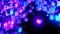 Abstract technology background with 3D cubes in space, purple blue neon glowing cubes on black