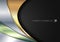 Abstract template shiny golden, silver, green metallic curve overlapping layer on black background