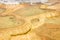 Abstract texture. Colorful travertine formations of a Terrace at Mammoth Hot Springs. Yellowstone Park, USA