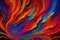 Abstract texture of flow multi vibrant vivid liquid colors. Digital art. Generative AI