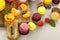 Abstract texture group of macaroons and fruits