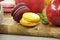 Abstract texture group of macaroons and fruits