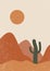 Abstract textured aesthetic landscape background with cactus. Earth tones, burnt orange, terracotta colors.