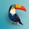 Abstract Toucan In Superflat Style On Blue Background
