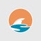 Abstract travel logo with ocean and shark fin. Shark fin icon.