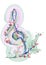 Abstract treble clef decorated with summer and spring flowers, notes.