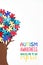 Abstract tree with colorful vibrant puzzle pieces on off white background. Text Autism Awareness Month, April