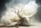 Abstract tree covered with floating muslin that merges with smoke. Conceptual digital art style. Surrealism. AI generative